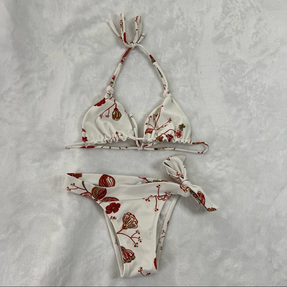 Bumbum Floral Triangle Halter Brazilian High Cut Bikini Set Bathing Suit